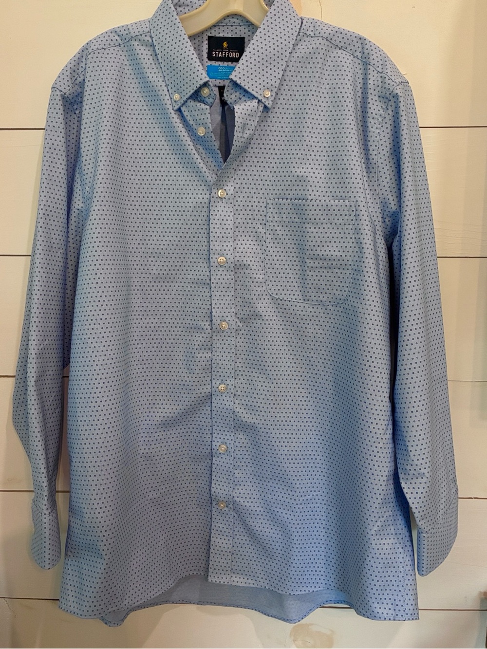 Stafford Cool Max Regular Fit Light Blue Dress Shirt Micro Dot Pattern Size L